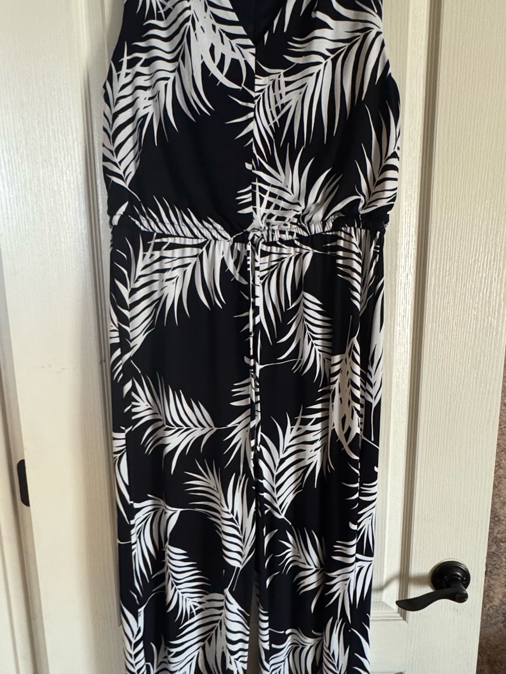 Chico's Black & White Palm-Leaf Jumpsuit